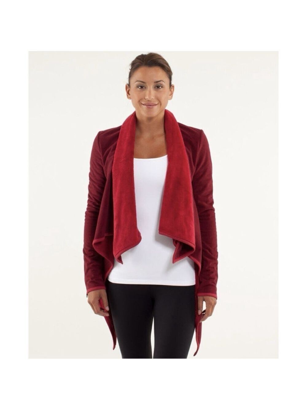 LULULEMON Presence of Mind Jacket Women Sz 6 Red Fleece Athleisure Sporty Chic